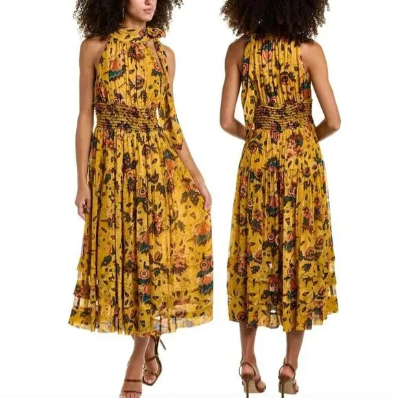 NWOT Ulla Johnson Maya Floral Waterlily Midi Dress size 12 - Picture 2 of 13